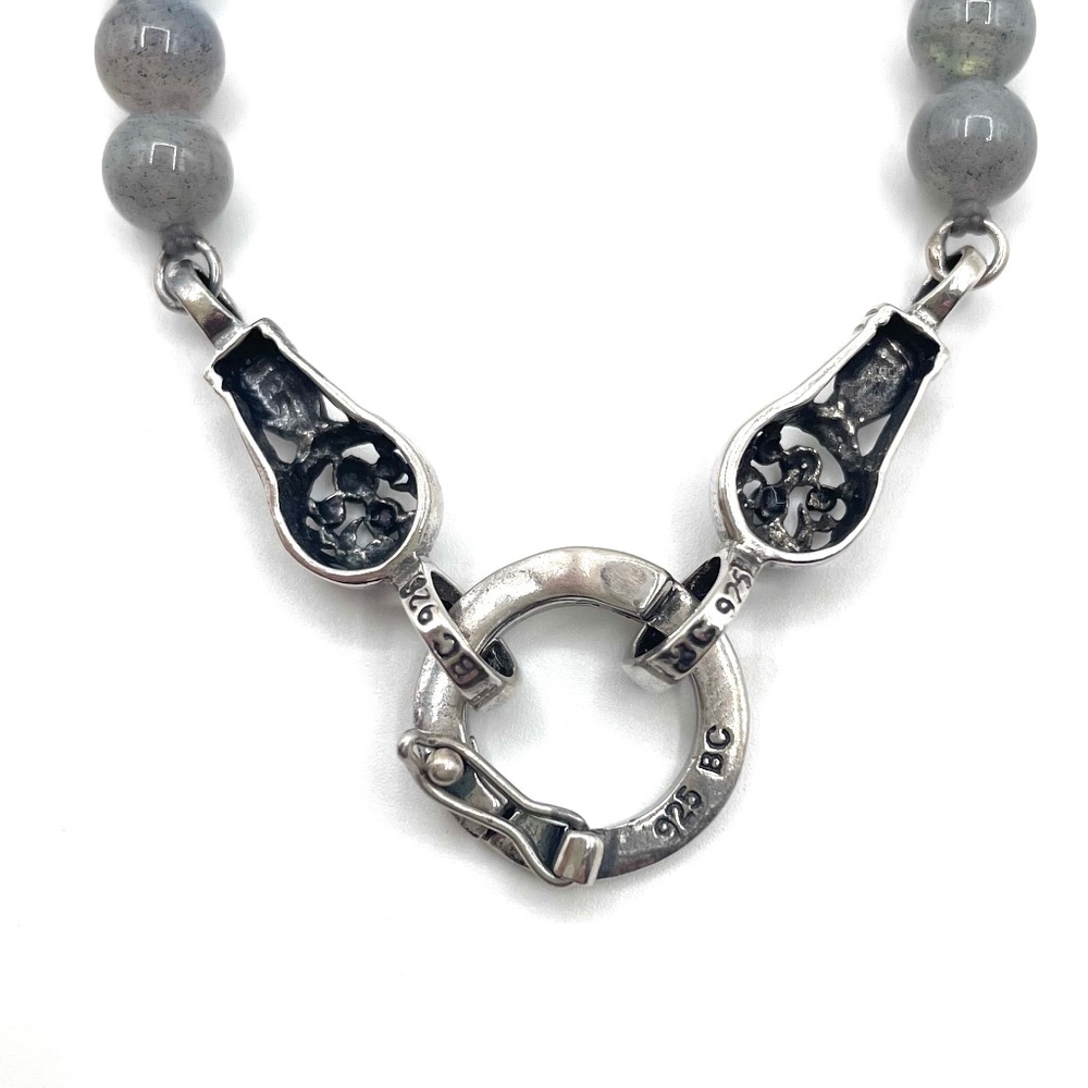 Translucent Gray Beaded Sterling Silver Pendant N… - image 5